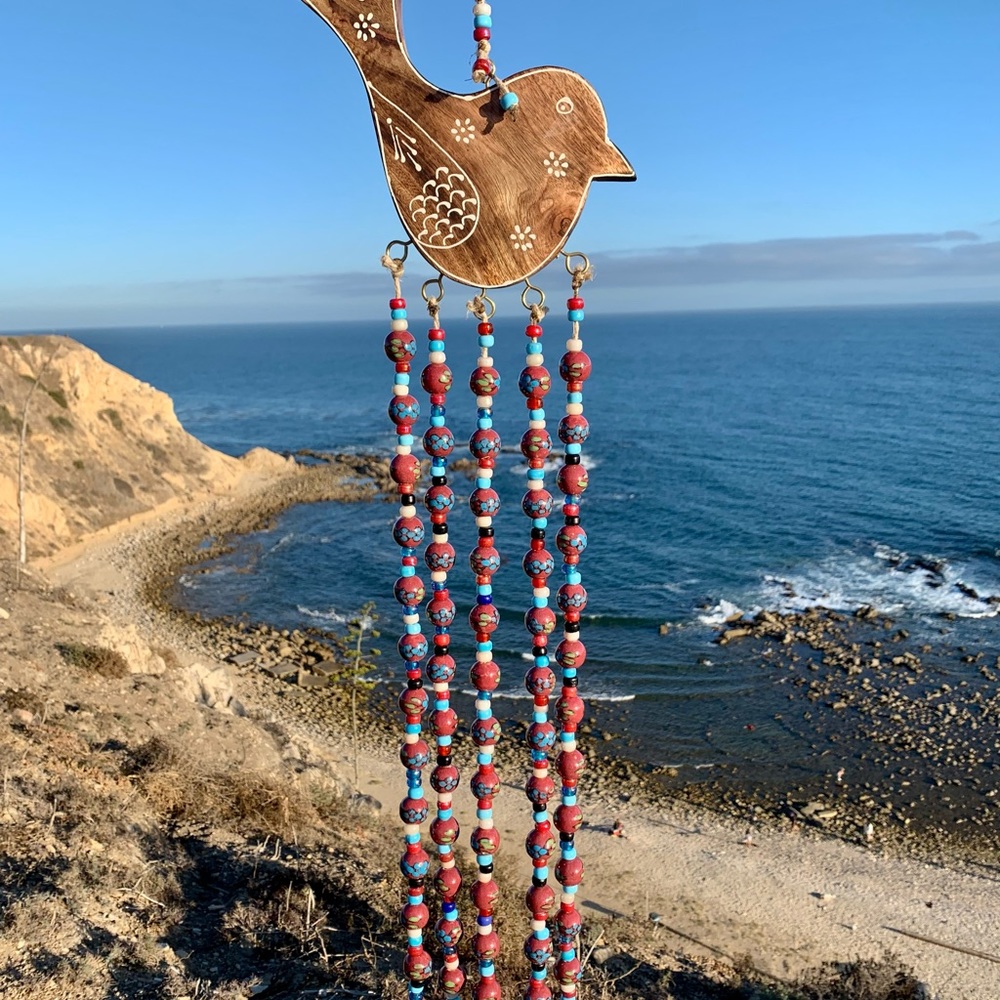 Large Bird Of Paradise Bohemian Multicolored Glass & Porcelain Beads Wind Chime